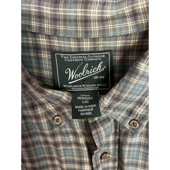 Woolrich‎ Men's Large Cotton Button Down Plaid Shirt Long Sleeve Green Vintage - Picture 3 of 7